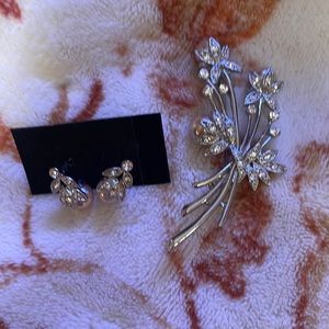Mid Century Pavé Stone And Faux Pearl Floral Brooch